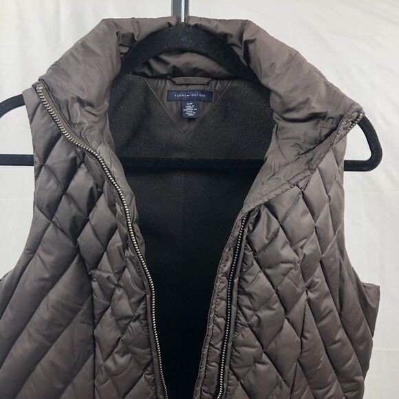 Tommy Hilfiger Puffer Vest Women Petite S Brown Down Feather Fill Jacket Pocket - Picture 10 of 11